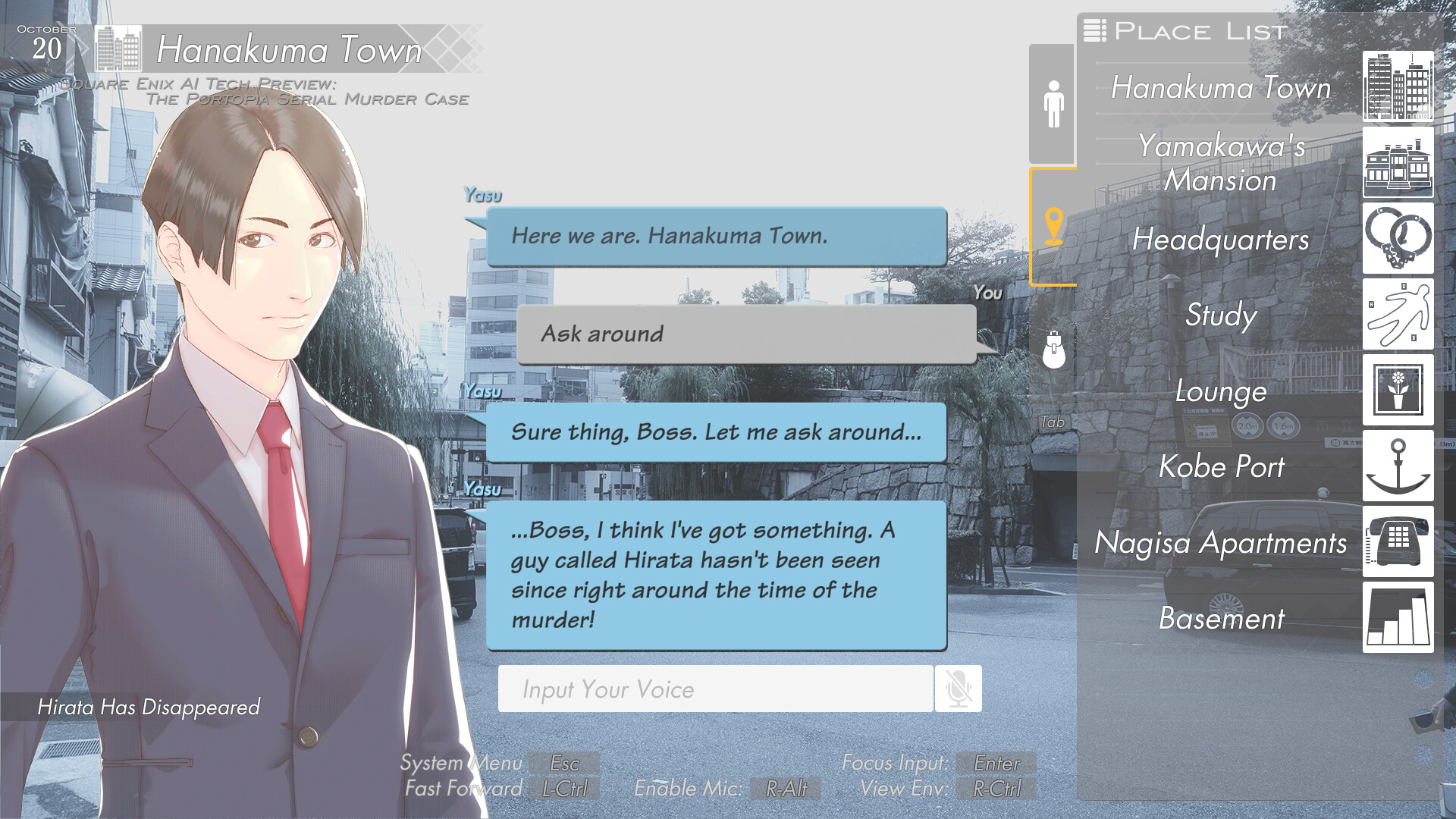Screenshot of Square Enix AI Tech Preview: The Portopia Serial Murder Case