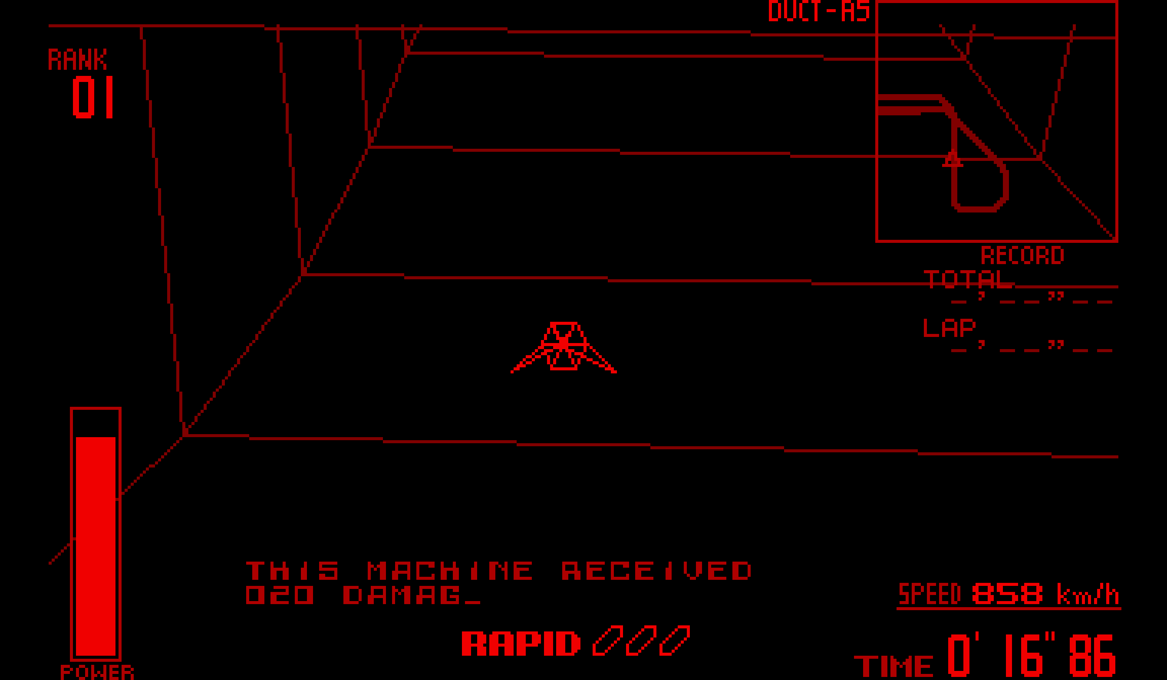 Screenshot of Zero Racers showing a ship pitched down